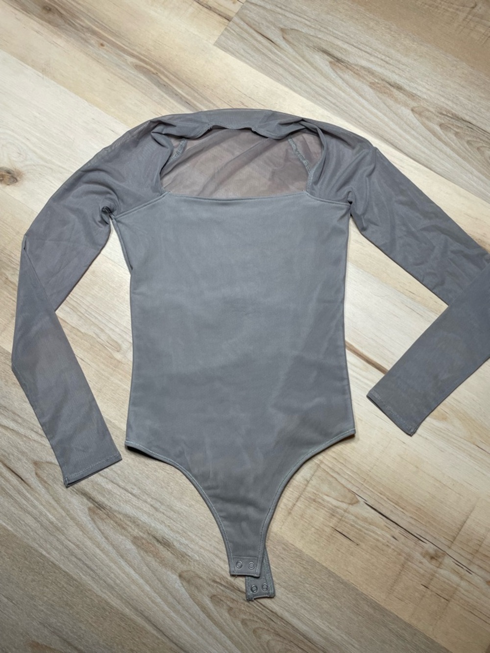 Abercrombie & Fitch Mesh Bodysuit XS Taupe Long Sleeve Square Neck